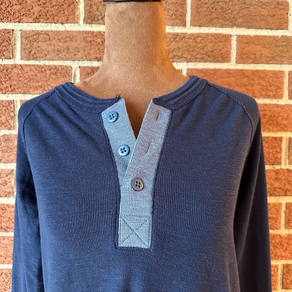 Dovetail Workwear Henley Long Sleeve Button Elbow Patch Navy Blue Women's, XS - Picture 4 of 8